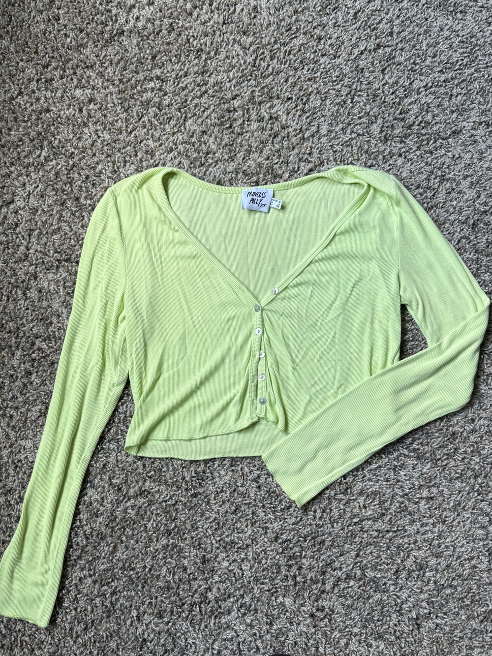 Princess polly Lime Green Button-Front Crop Long Sleeve Top